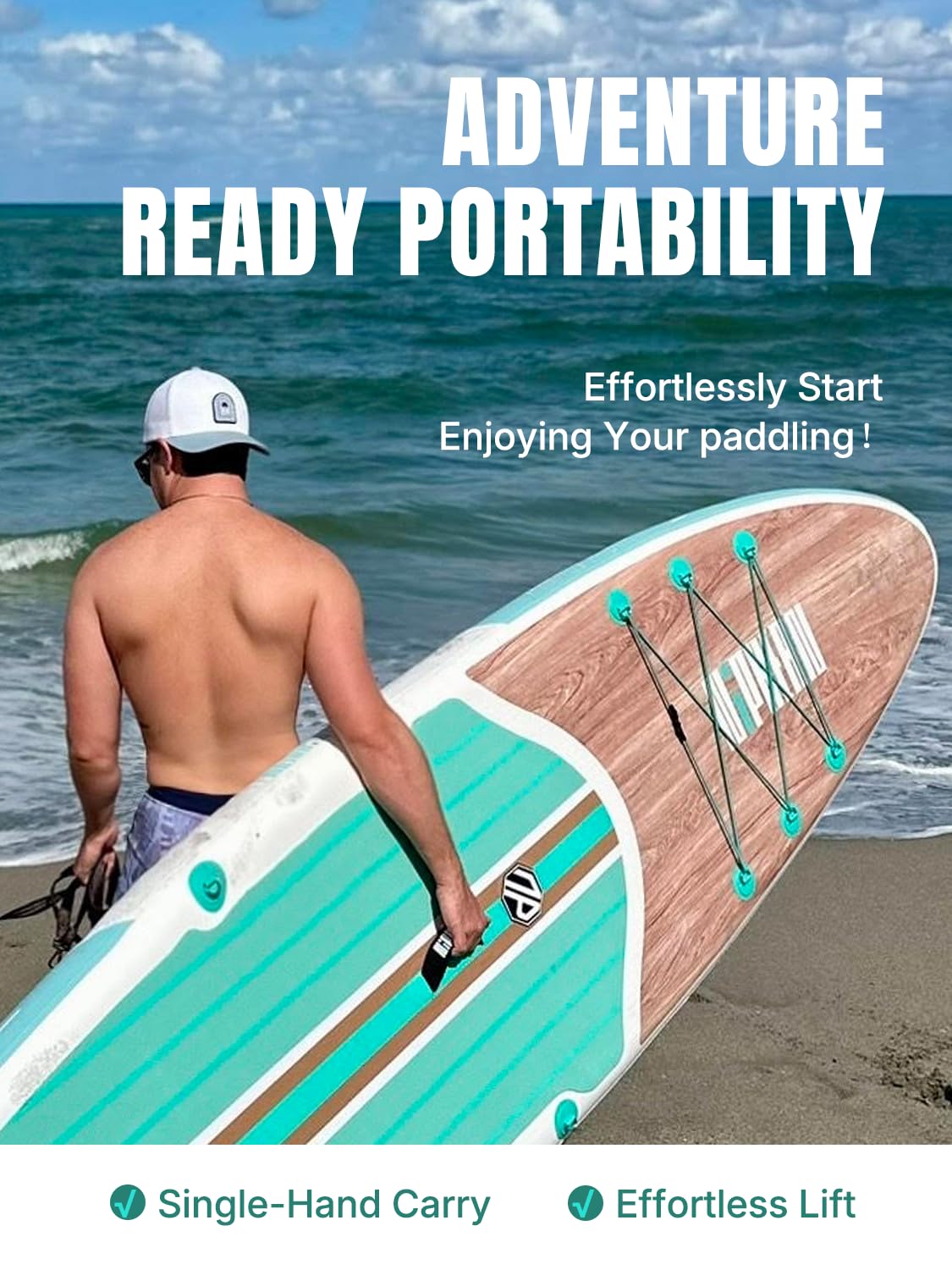 Inflatable Stand Up Paddle Board – 10’6” with StabilTrac Fin, Anti-Slip EVA Deck, Complete SUP Accessory Kit – For Adults & Youth – Mint Timber