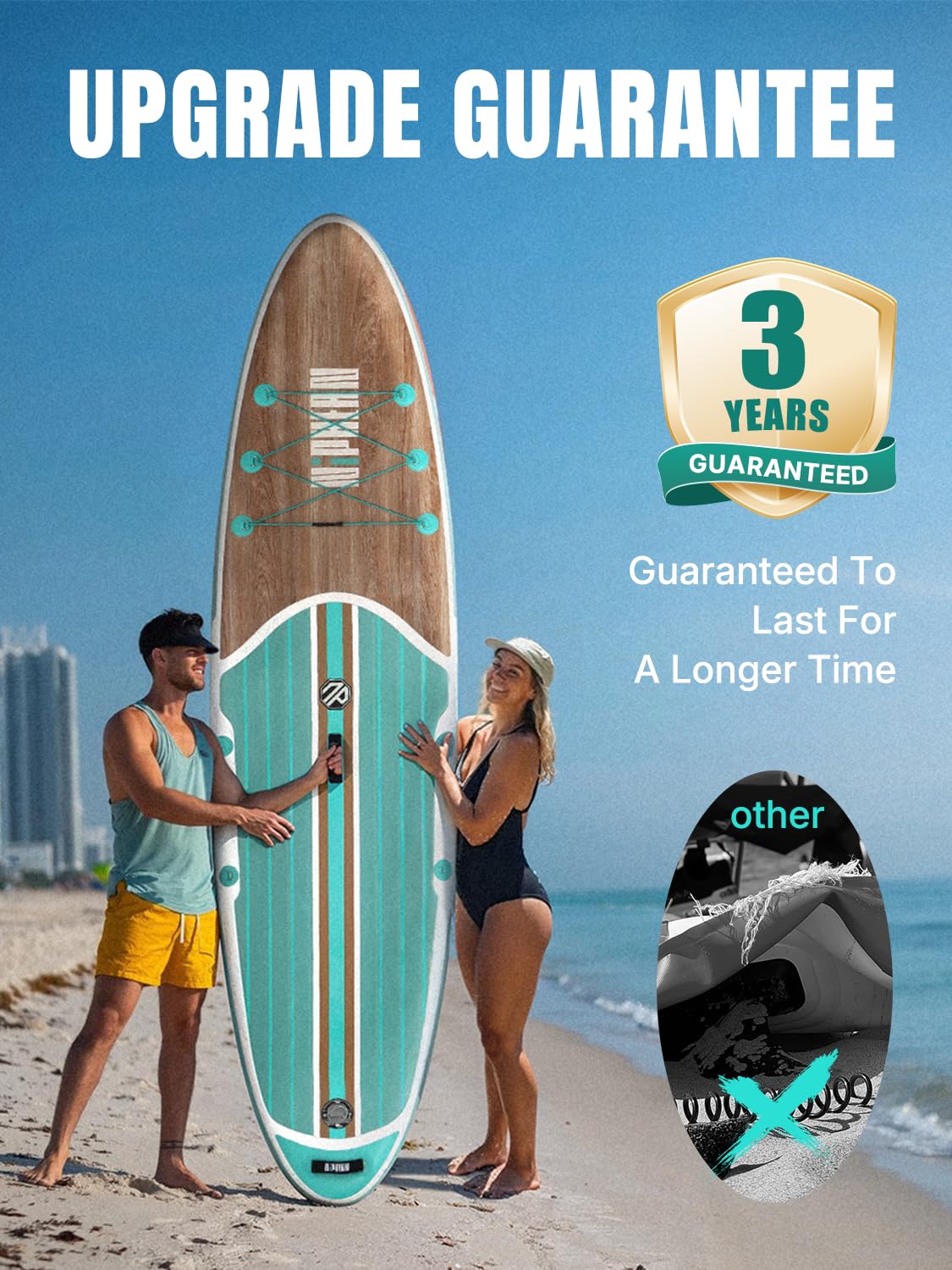 Inflatable Stand Up Paddle Board – 10’6” with StabilTrac Fin, Anti-Slip EVA Deck, Complete SUP Accessory Kit – For Adults & Youth – Mint Timber