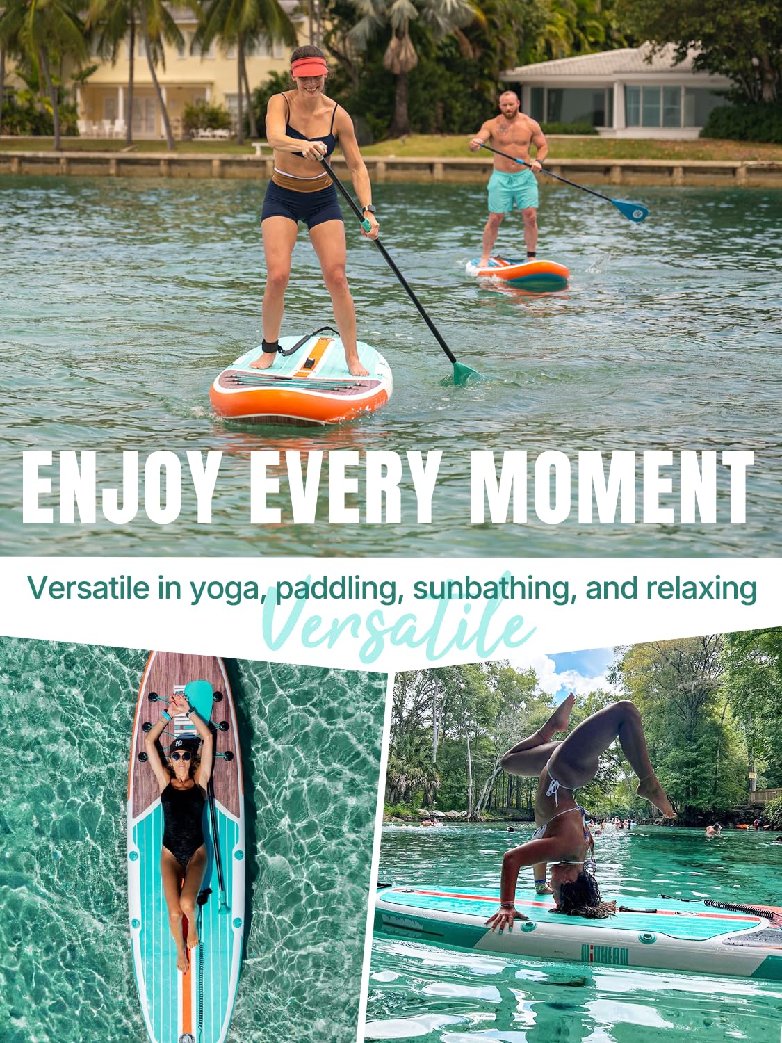 Inflatable Stand Up Paddle Board – 10’6” with StabilTrac Fin, Anti-Slip EVA Deck, Complete SUP Accessory Kit – For Adults & Youth – Mint Timber